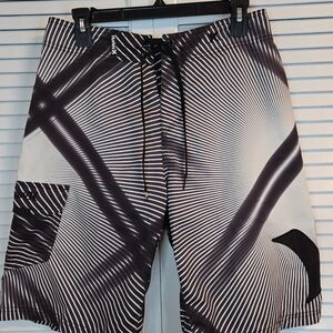 Hurley Board Shorts Mens Flat Front Swim Trunks Gray Black Pocket Logo